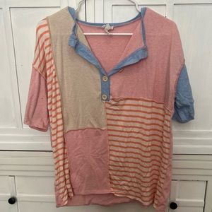 BiBi Color Stitch Henley Top Size Medium